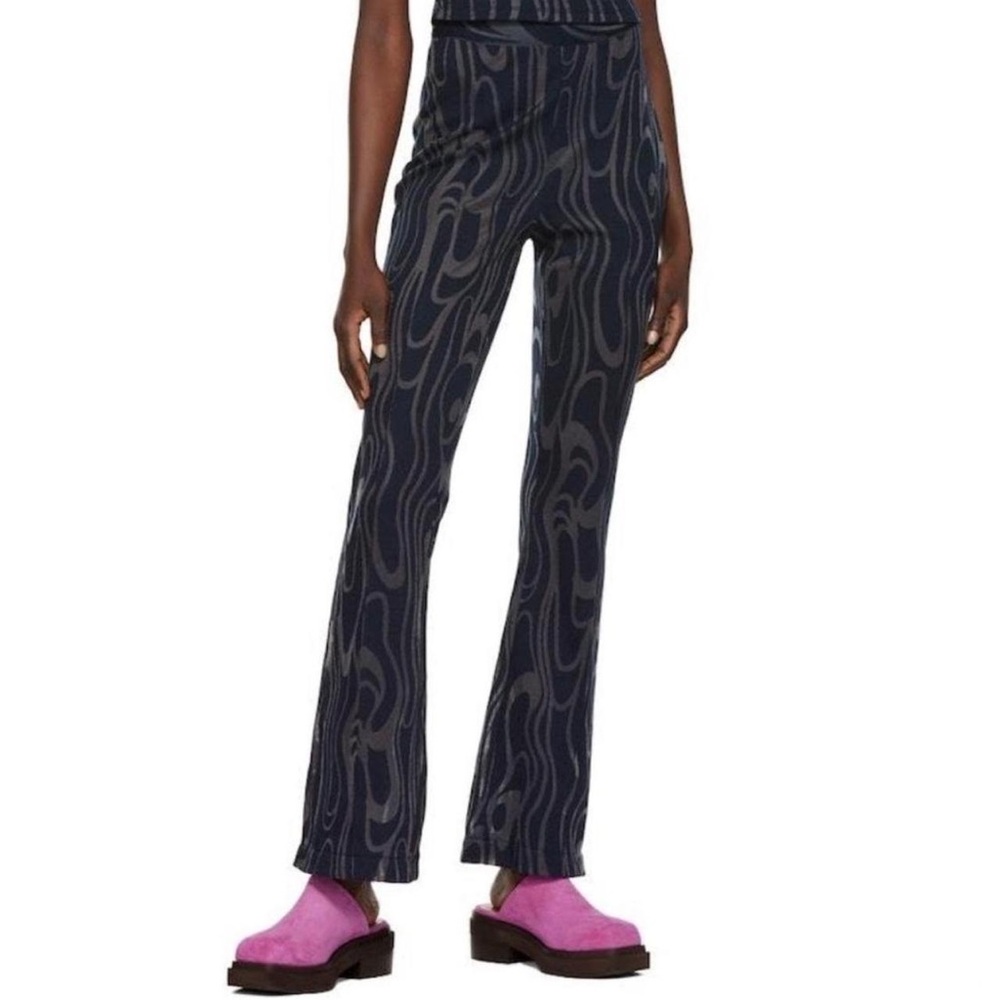 Eckhaus Latta navy blue and grey swirl flare lounge pants